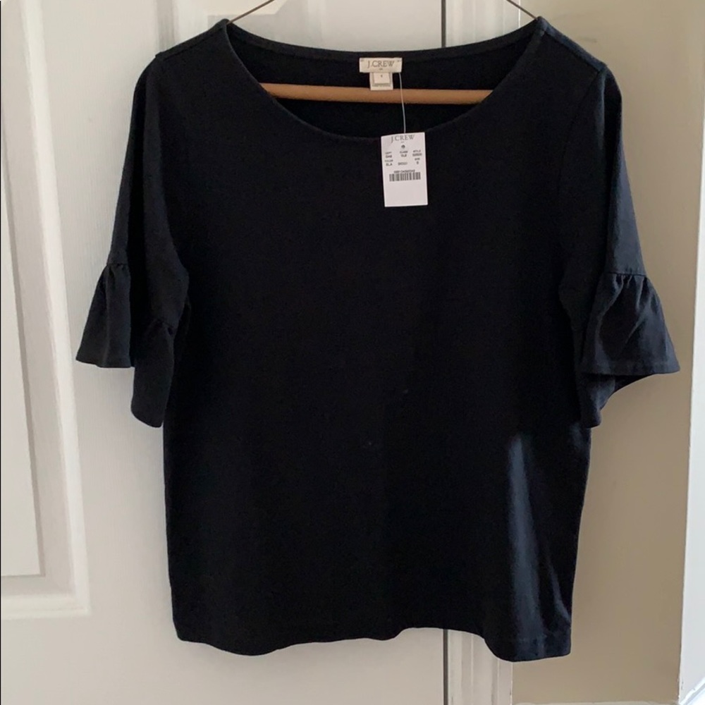 Brand new! J. Crew black shirt with ruffle sleeves